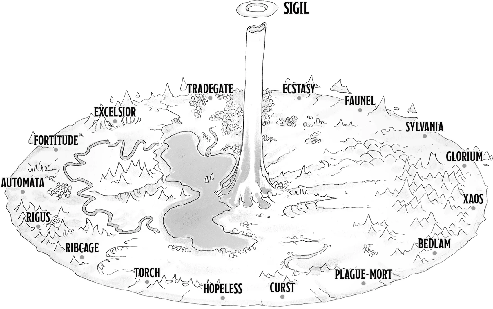 Sigil and the Outlands with Gate-Towns