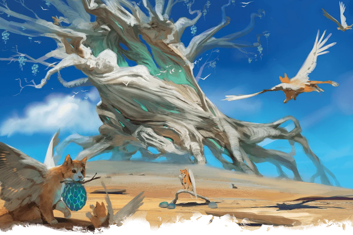 Tressym fly around a primal tree